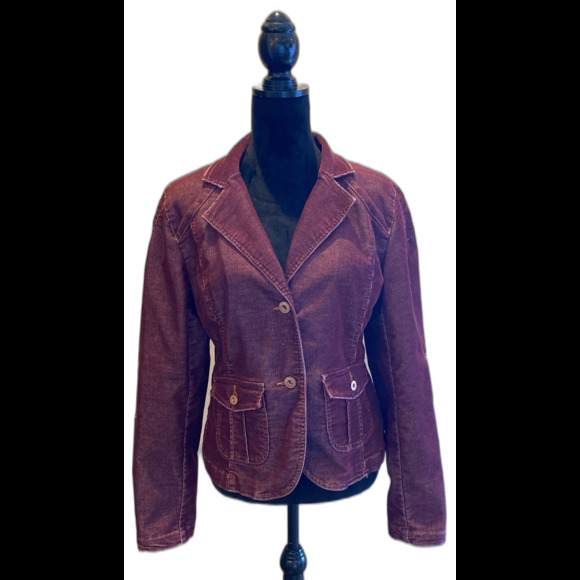 JeanStar Corduroy Jacket Sz Medium Burgundy Fitted Detailed Distressed  Stylish - Picture 2 of 12